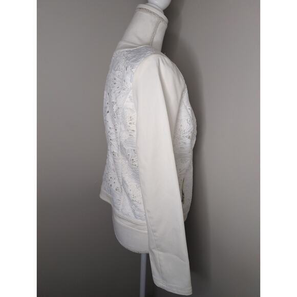 White House Black Market lace denim feminine zip up jacket - Picture 7 of 9